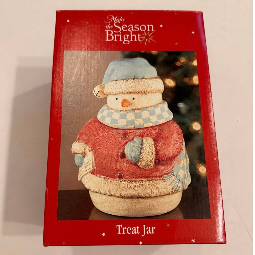 New in Box 00s Make the Season Bright Snowman Treat Jar 9x5.5"